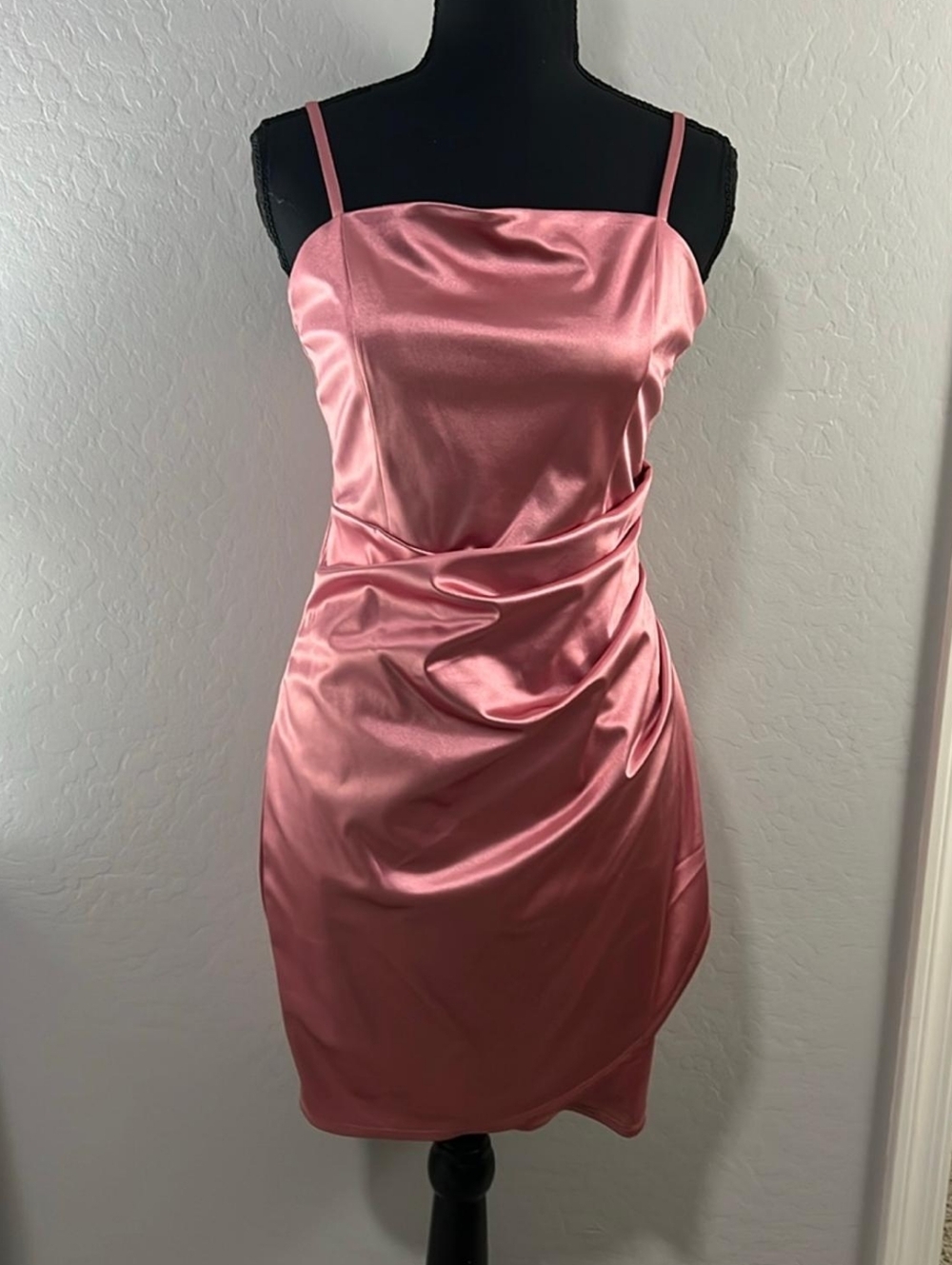 Honey and Rosie Light Pink Square Neck Faux Wrap Satin Dress Size L